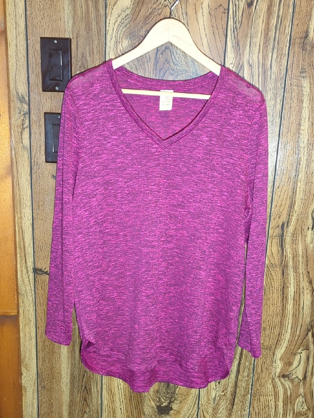 Faded Glory Magenta Heather V-Neck Long Sleeve Top Women's Size 1X(16w)